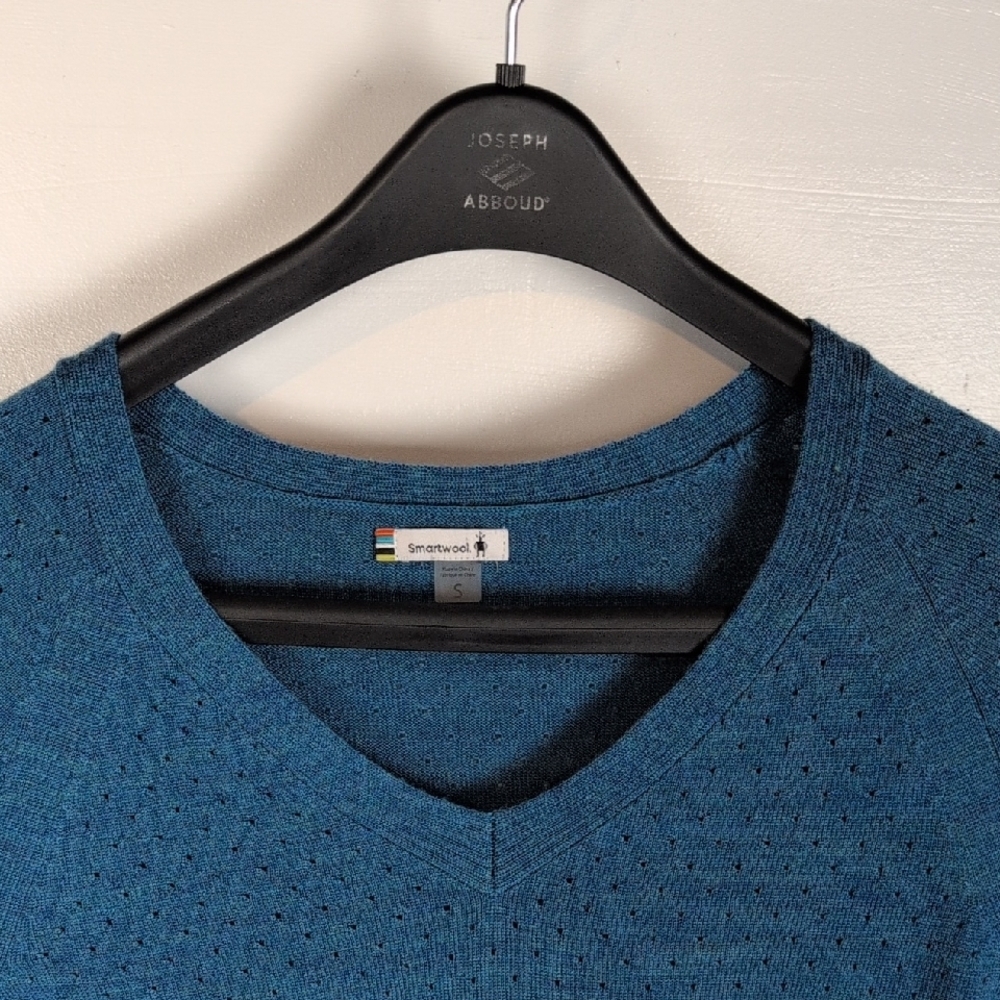 Smartwool V-Neck Long Sleeve Sweater in Teal - Picture 2 of 7